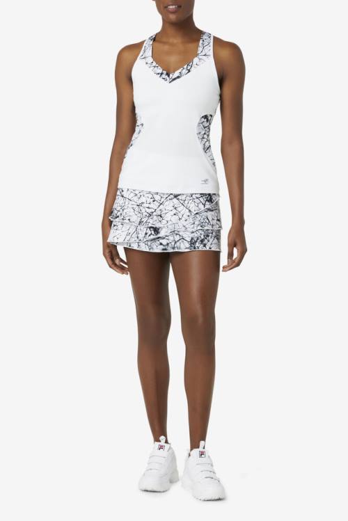 White Women's Fila Pickleball Tiered Printed Skort Skirts | Fila214UM