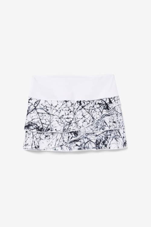 White Women\'s Fila Pickleball Tiered Printed Skort Skirts | Fila214UM