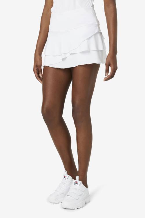 White Women's Fila Pickleball Tiered Printed Skort Skirts | Fila485HT