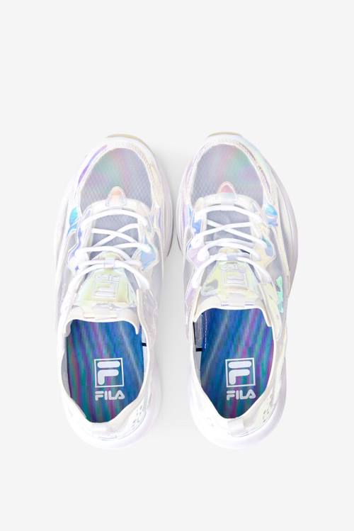 White Women's Fila Ray Tracer Iridescent Sneakers | Fila175UZ