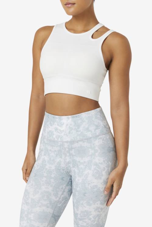 White Women's Fila Uplift Slice Crop Bra Sports Tops | Fila716NH