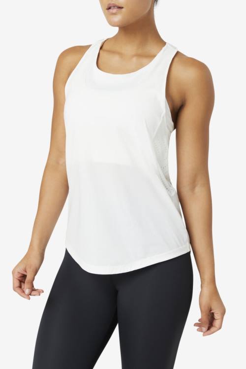 White Women's Fila Uplift Textured Racerback Tank Sports Tops | Fila720JL