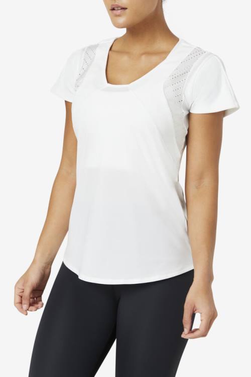 White Women's Fila Uplift Textured Sleeve Sports Tops | Fila319EU