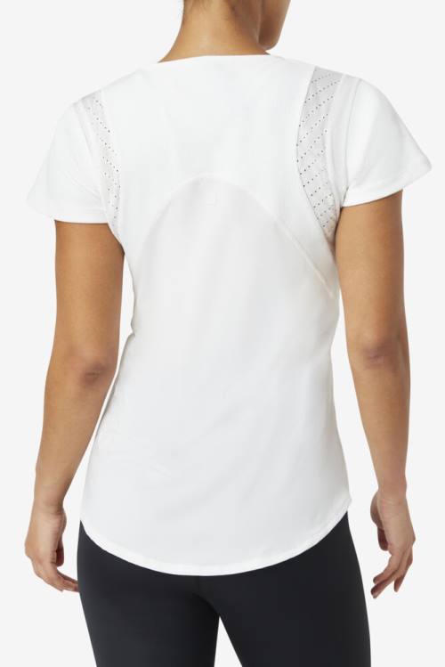 White Women's Fila Uplift Textured Sleeve Sports Tops | Fila319EU