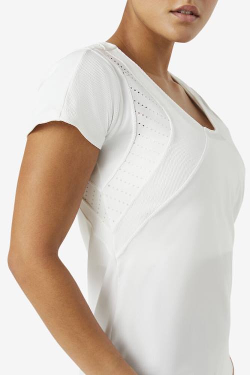 White Women's Fila Uplift Textured Sleeve Sports Tops | Fila319EU