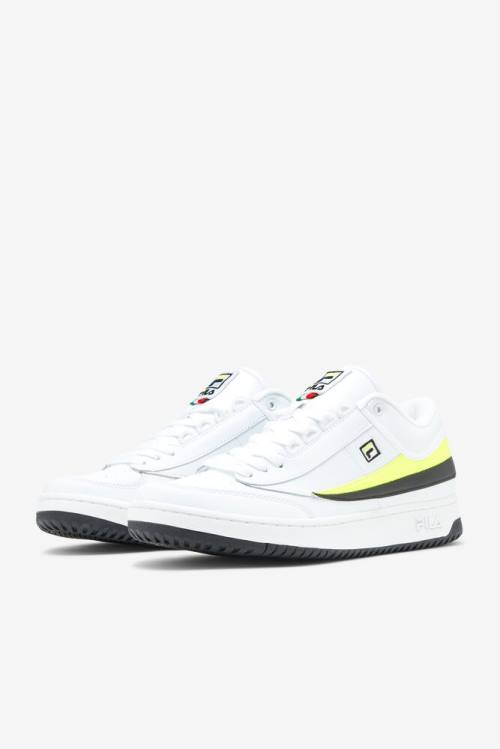 White / Yellow / Black Men's Fila T-1 Mid Sneakers | Fila732HZ