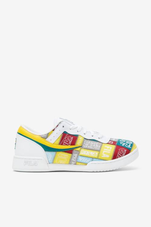 White / Yellow Men\'s Fila Original Fitness Patchwork Sneakers | Fila268AY