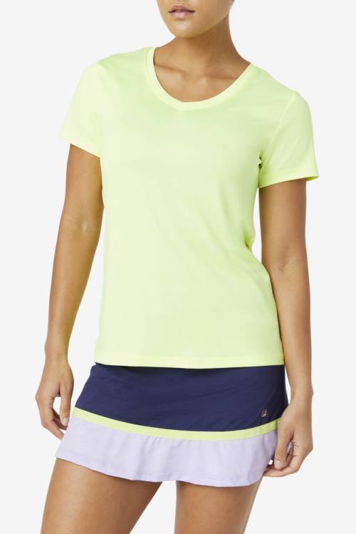 Yellow Women's Fila Pickleball Silky V-neck T Shirts | Fila631CL