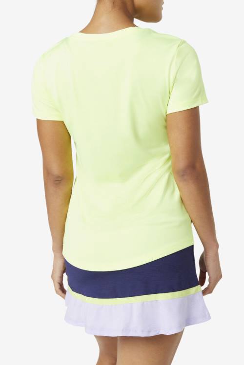 Yellow Women's Fila Pickleball Silky V-neck T Shirts | Fila631CL